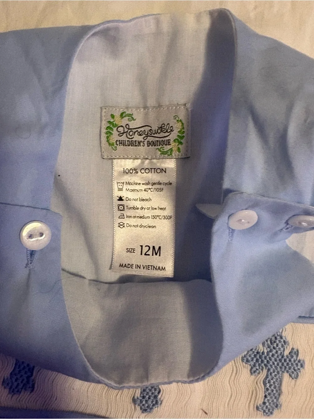 Classic Light Blue Smocked Cross Boys One-Piece